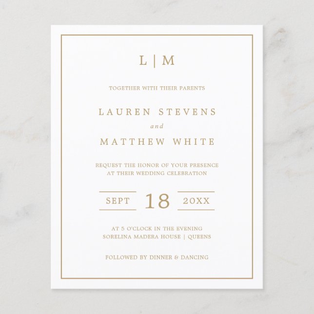 Faire invitation de mariage simple avec monogramme (Devant)