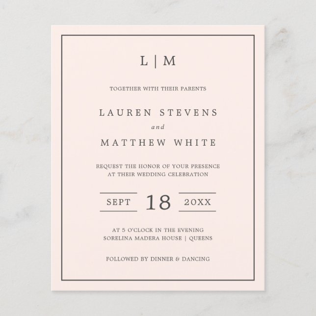 Faire invitation de mariage simple avec monogramme (Devant)