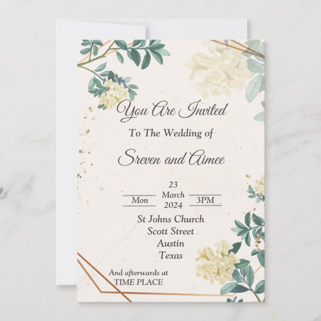 Faire invitation de mariage, simple vert beige (Devant)