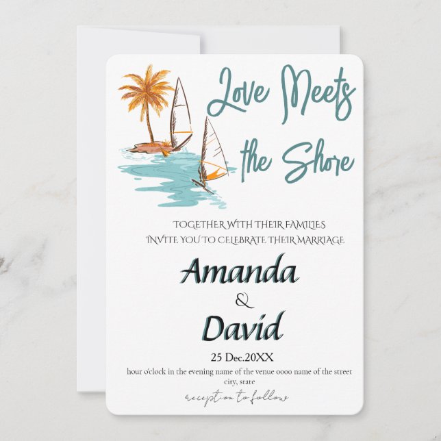 Faire invitation de mariage sur la plage au bord d (Devant)