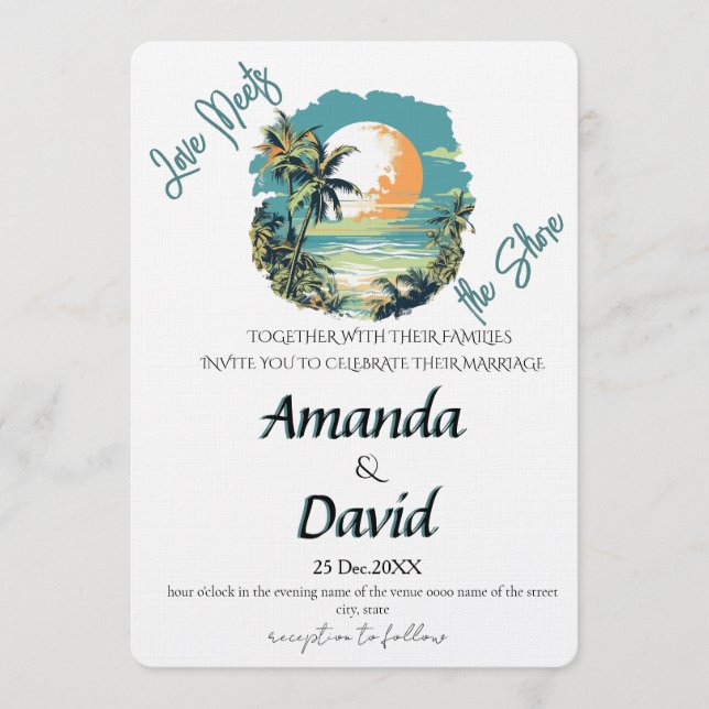 Faire invitation de mariage sur la plage au bord d (Devant)