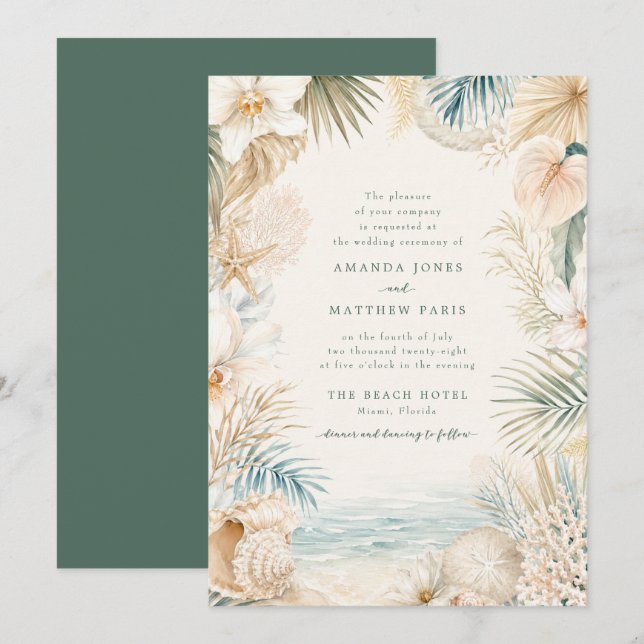 Faire invitation de mariage sur la plage côtière (Devant / Derrière)