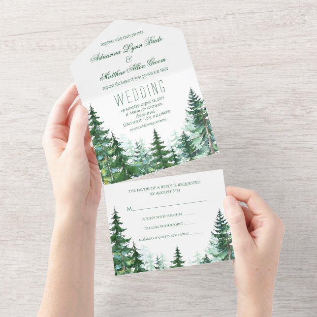 Faire Invitation de Mariage Tout en Un avec Sapin (Déchirure)