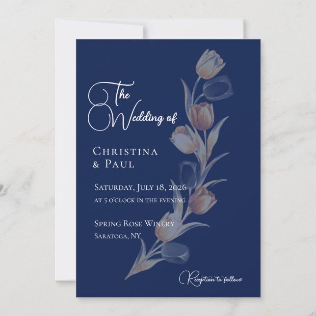 Faire invitation de mariage tulipe Navy élégant (Devant)