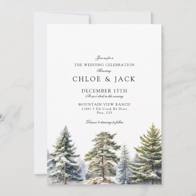 Faire invitation de mariage verdure d'hiver (Devant)