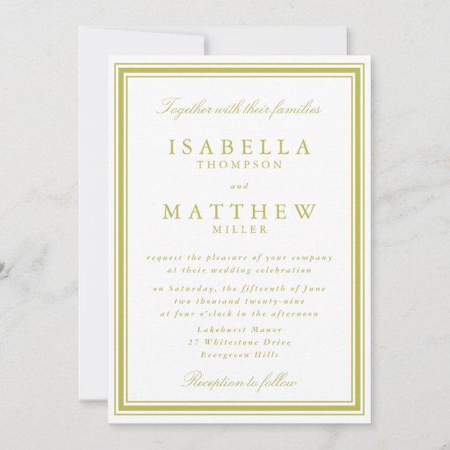 Faire invitation de mariage vert citron avec bordu (Devant)