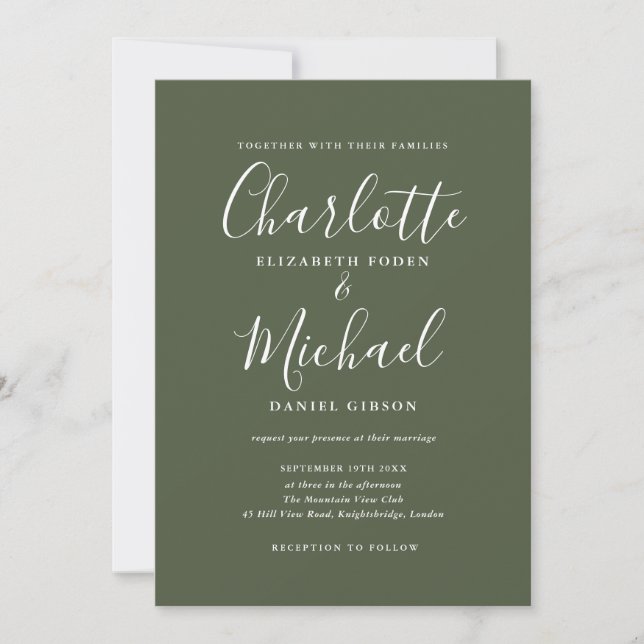 Faire invitation de mariage vert olive Signature (Devant)