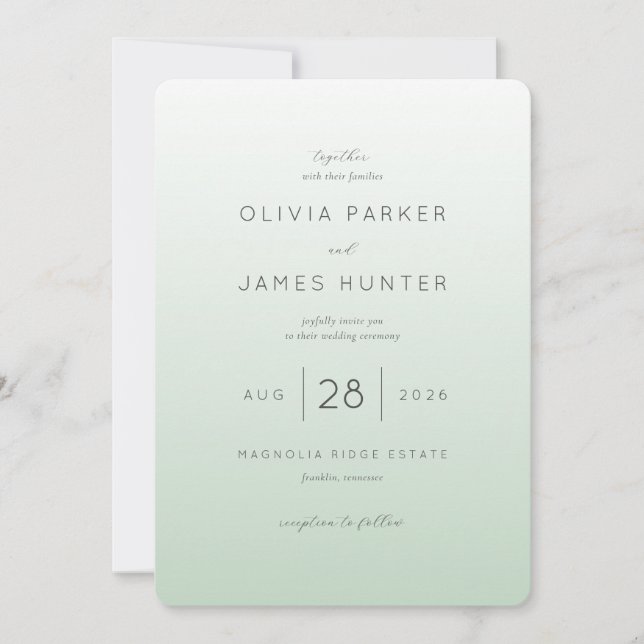 Faire invitation de mariage vert pastel (Devant)