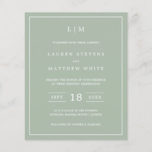 Faire invitation de mariage vert sauge monochrome