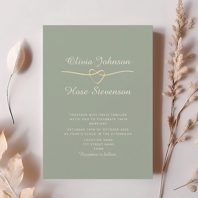 Faire invitation de mariage vert sauge or élégant (Créateur téléchargé)