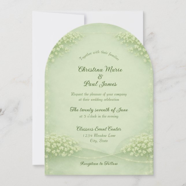 Faire invitation de mariage vert tendre en arc (Devant)