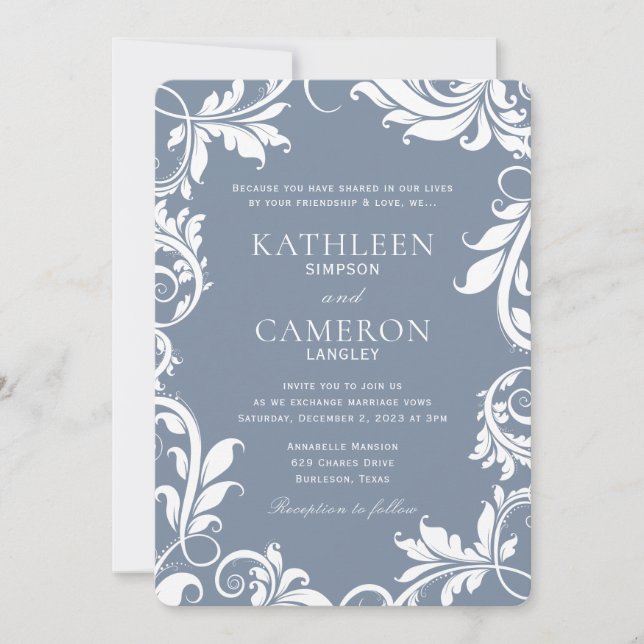 Faire invitation de mariage | Vignes (Bleu poussié (Devant)