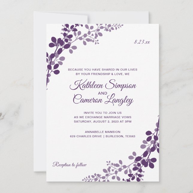 Faire invitation de mariage Vignes - prune / viole (Devant)