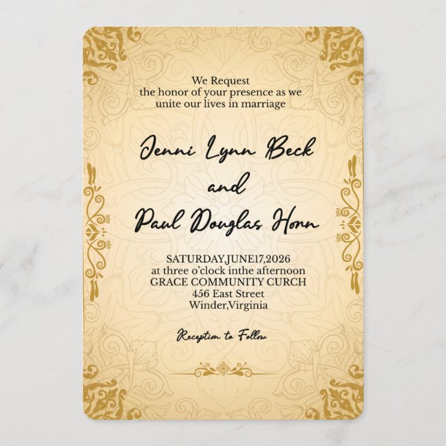 Faire Invitation de Mariage Vintage en Or (Devant)