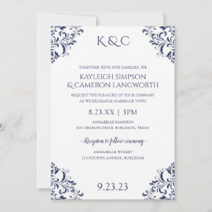 Faire invitation de mariage vintage Navy 2