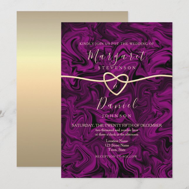 Faire Invitation de Mariage Violet (Devant / Derrière)