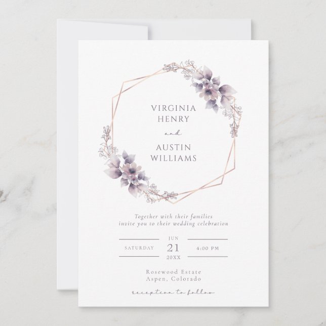 Faire invitation de mariage violet (Devant)