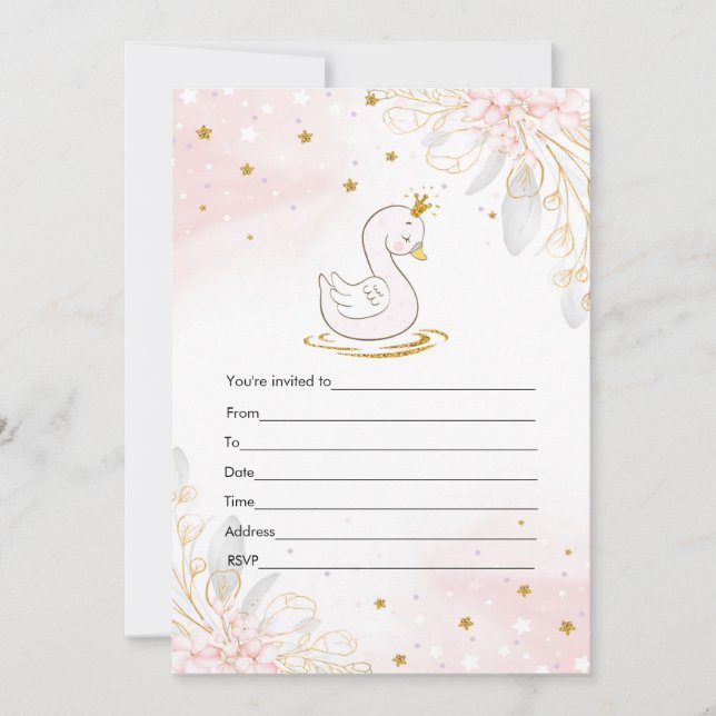 Faire invitation rose or cygne aquarelle (Devant)
