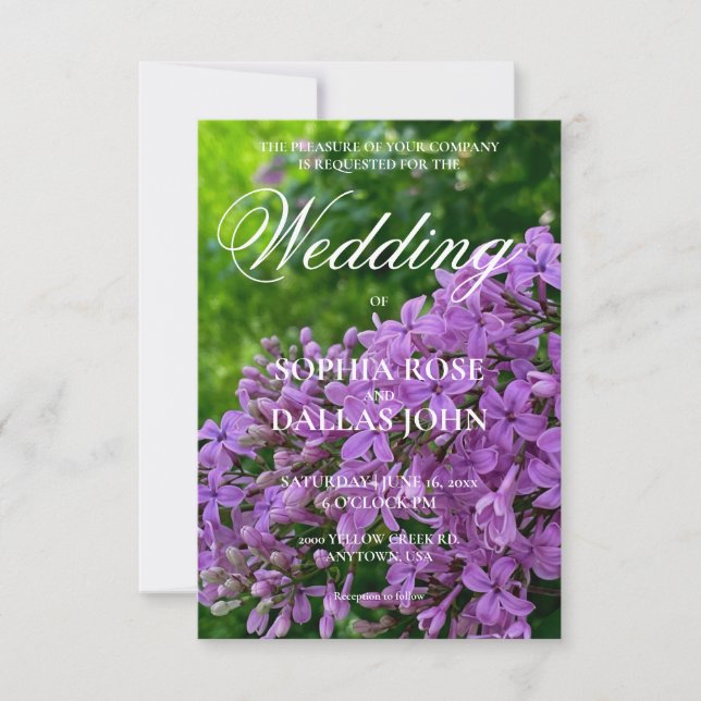 Faire invitations de mariage aux fleurs de lilas v (Devant)