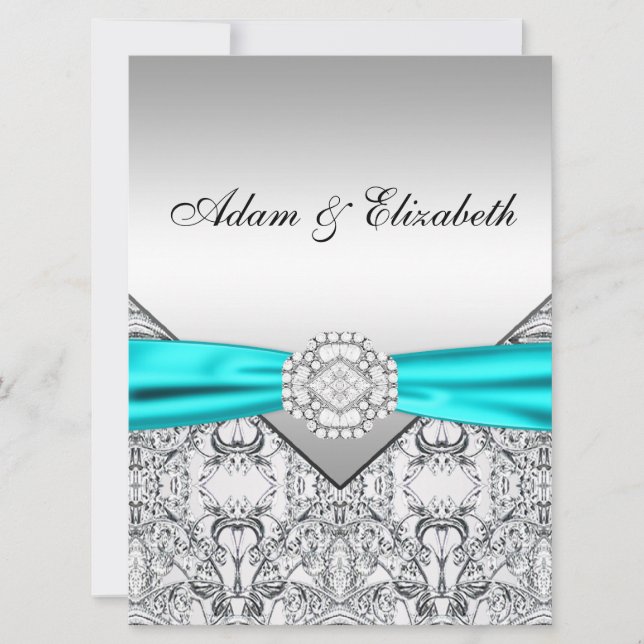 Faire invitations de mariage bleu sarcelle argenté (Devant)