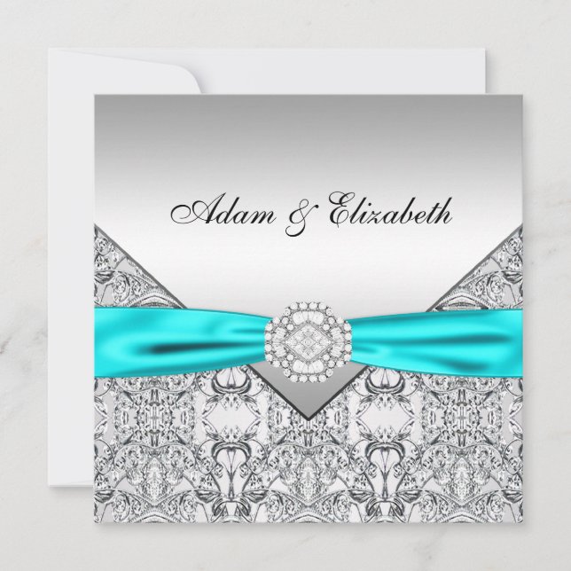 Faire invitations de mariage bleu sarcelle argenté (Devant)