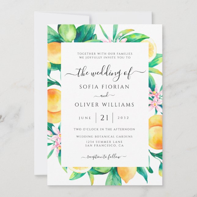 Faire invitations de mariage Citrus élégants (Devant)