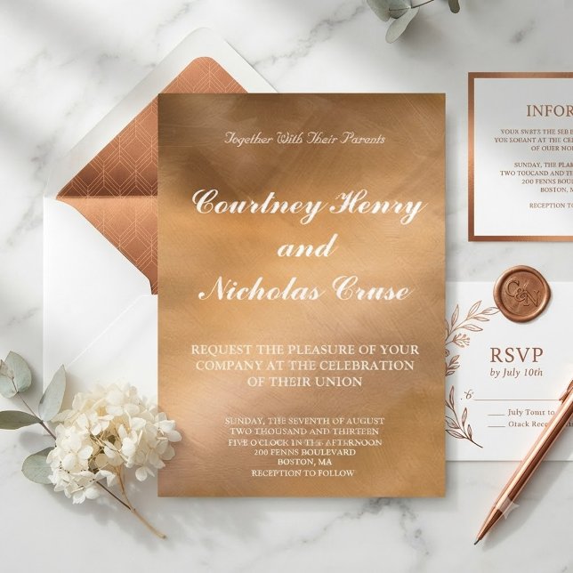 Faire invitations de mariage en cuivre et blanc (Créateur téléchargé)