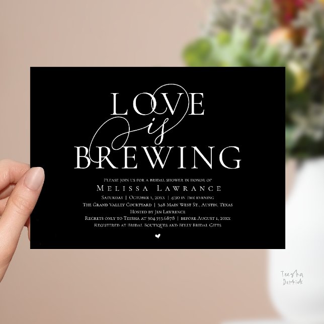 Faire l'Amour Élégant Faire-Part de Mariage (Love Is Brewing Elegant Script Bridal Shower Invitation Card Beer Wine Bar in Classy Black)