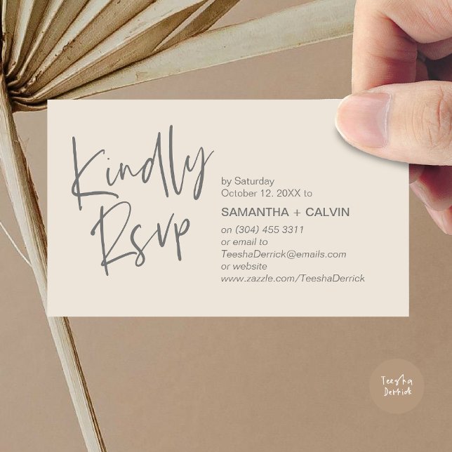 Faire le plaisir de répondre Invitation de mariage (Kindly RSVP Modern Minimalist Wedding Dinner Invites Reminder Enclosed Card Phone Email Cream Grey)