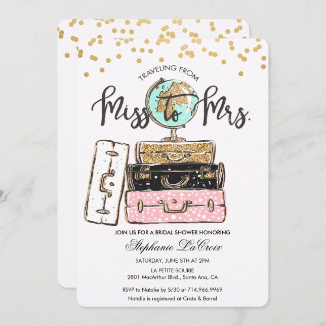 Faire le voyage de Miss à Mrs Invitation de mariag (Devant / Derrière)