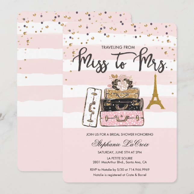 Faire le voyage de Mlle à Mme Invitation de mariag (Devant / Derrière)