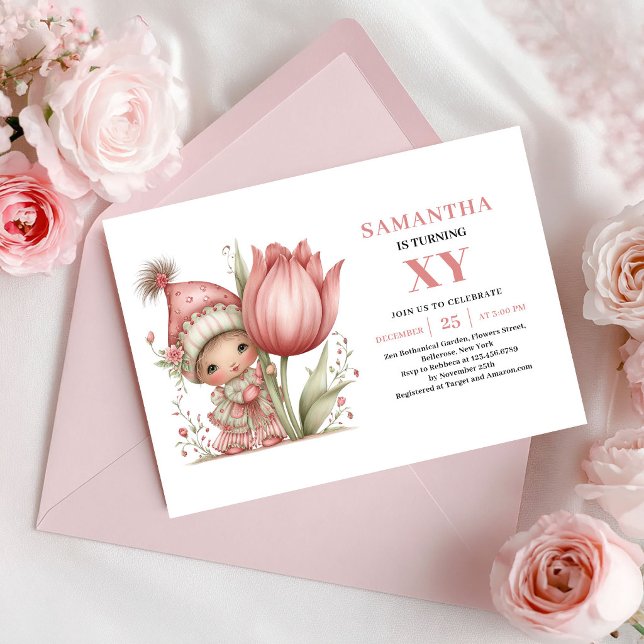 Faire Magique Fille 3e Invitations Rose Pâle pour  (Magical Fairy Girl 3rd Birthday Blush Pink Invitation)