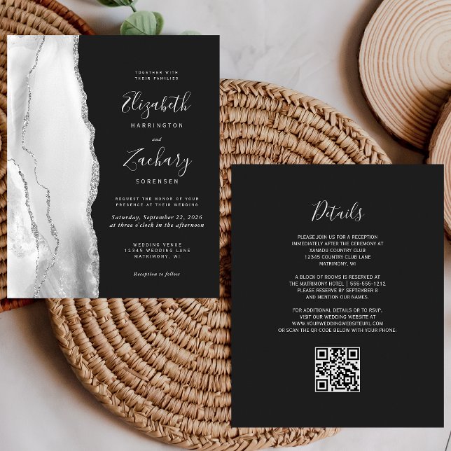 Faire Mariage Code QR Gris Argent Agate Sombre (Créateur téléchargé)