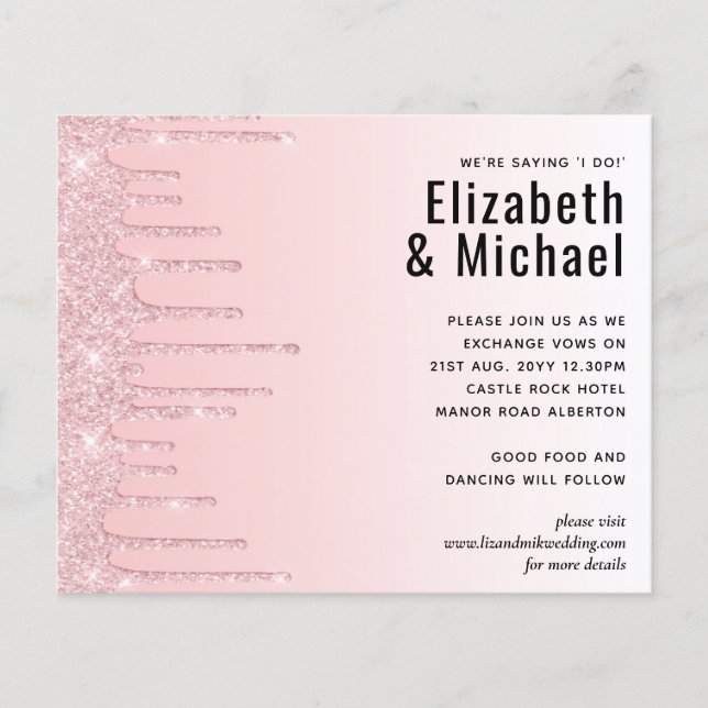 Faire Mariage Pailleté Rose Invitation Glamour de  (Devant)
