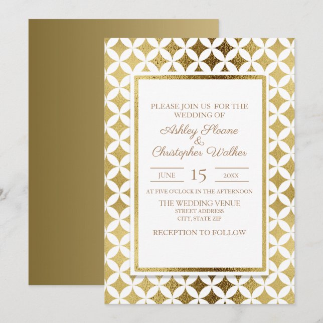 Faire Moderne Invitation de Mariage en Or et Blanc (Devant / Derrière)