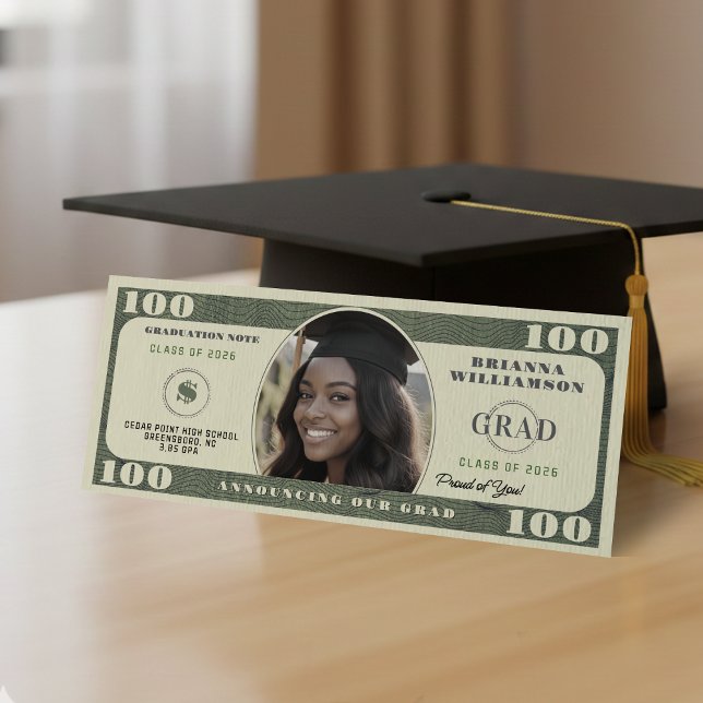 Faire-part 100 Dollar Bill Photo Graduation (100 Dollar Bill Photo Graduation Announcement
)