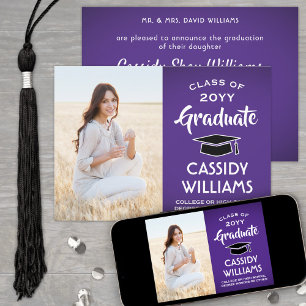 Faire-part 1 Photo Moderne Purple et Blanc Graduation