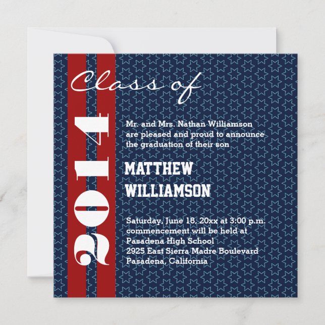 Faire-part 2014 ou Toute Année Rouge Blanc Bleu Remise des Di (Devant)