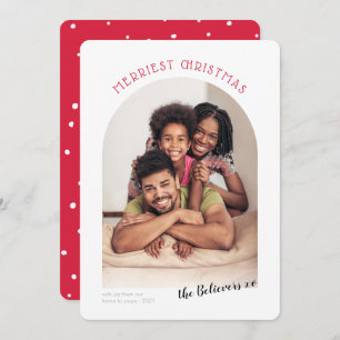 Faire-part 2023 FAMILLE PHOTO plus joyeux arc de Noël rouge