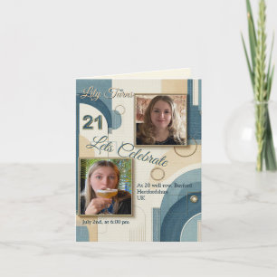 Faire-part 21e Anniversaire crème bleu fleur amande