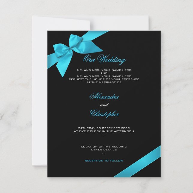 Faire-part 2 de mariage de ruban de turquoise (Devant)