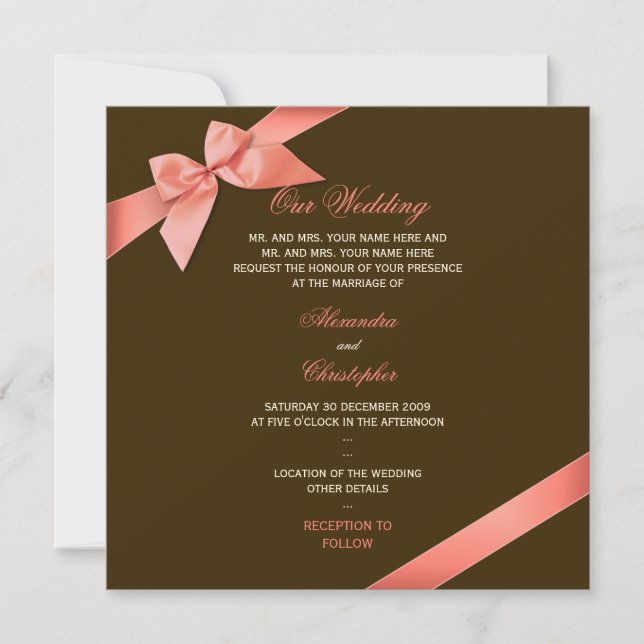 Faire-part 2 du ruban rouge corail (Devant)