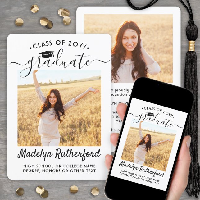 Faire-part 2 Photo Classe Année Simple Diplômé Noir & Blanc (Créateur téléchargé)