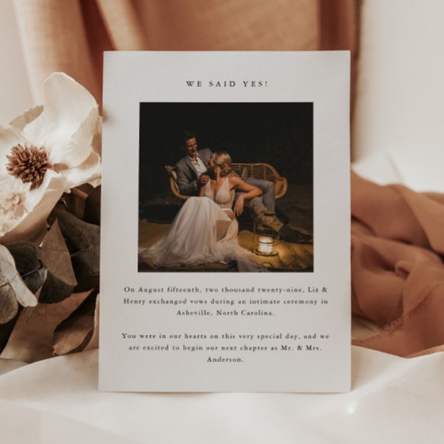 Faire-part 2-Photo Minimale 'Nous Avons Dit Oui ! ' Elopement (Créateur téléchargé)