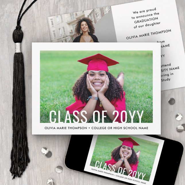 Faire-part 2 Photo Simple Modern Bold Class Year Graduation (Créateur téléchargé)