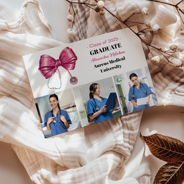 Faire-part 3 Photo Bow Stethoscope Nurse School Graduate (Créateur téléchargé)