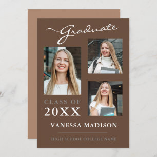 Faire-part 3 photo Script Earth Tones Graduation