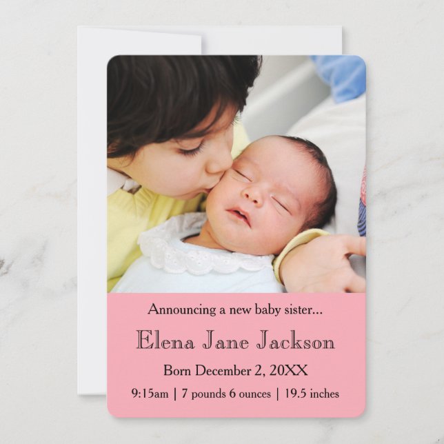 Faire-part 3x5 Frère annonçant le rose de naissance de soeur (Devant)