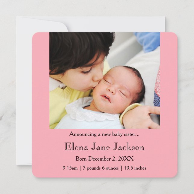 Faire-part 3x5 Frère annonçant le rose de naissance de soeur (Devant)