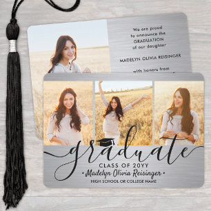 Faire-part 4 Collage de graduation photo Brossé gris Ombre
